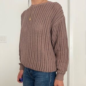 NWT Aritzia Wilfred Free Women's Open Knit Cotton Relaxed Fit Sweater Brown XXS